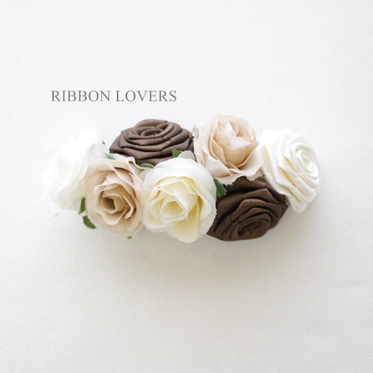 バレッタwithミニローズ(ブラウン) | 大阪のハンドメイドならRIBBON LOVERS