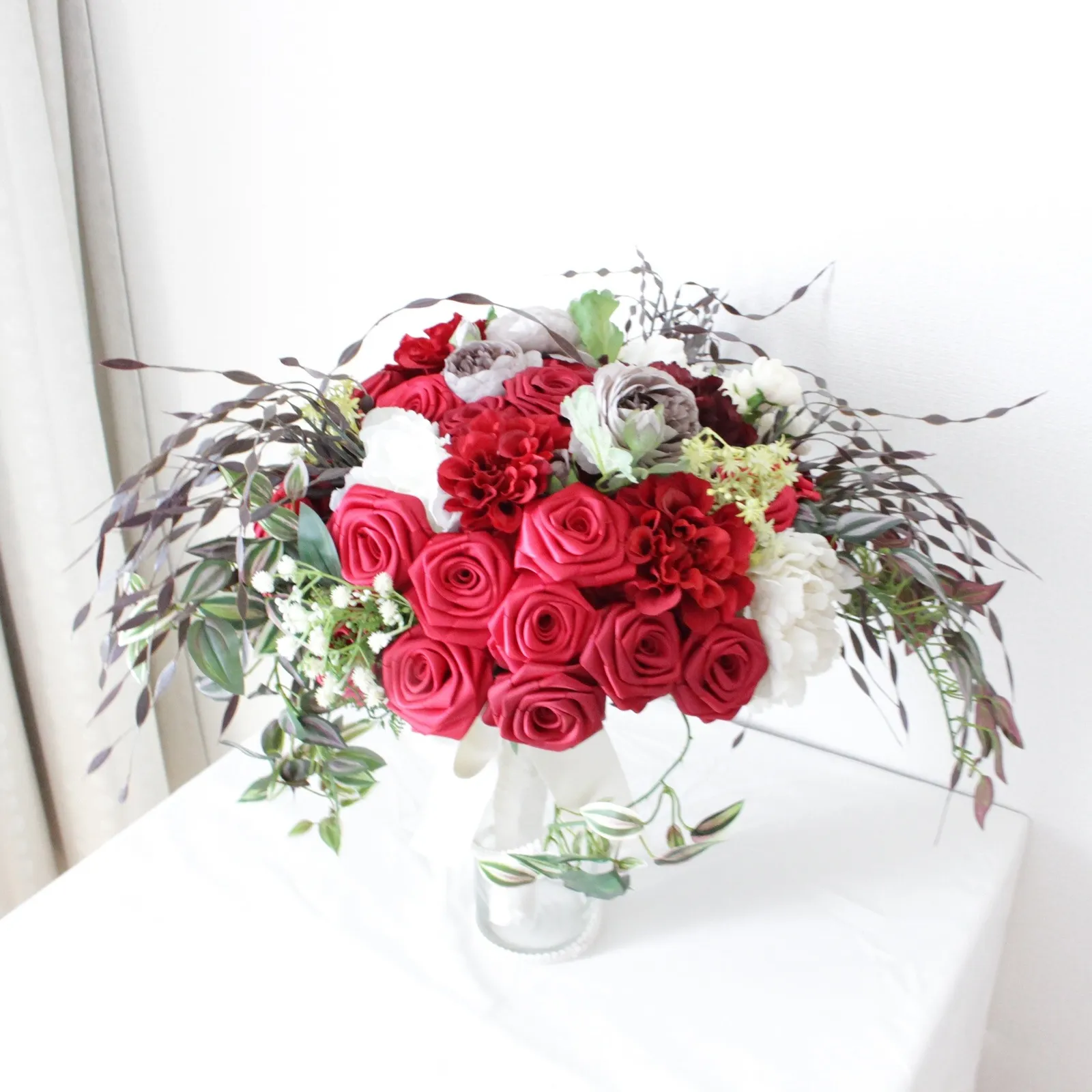 【リボンの薔薇】赤い薔薇の大きなブーケ